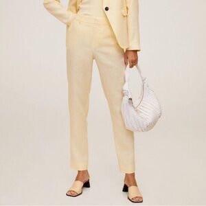 Mango Linen Straight Pants in Yellow Size 4
